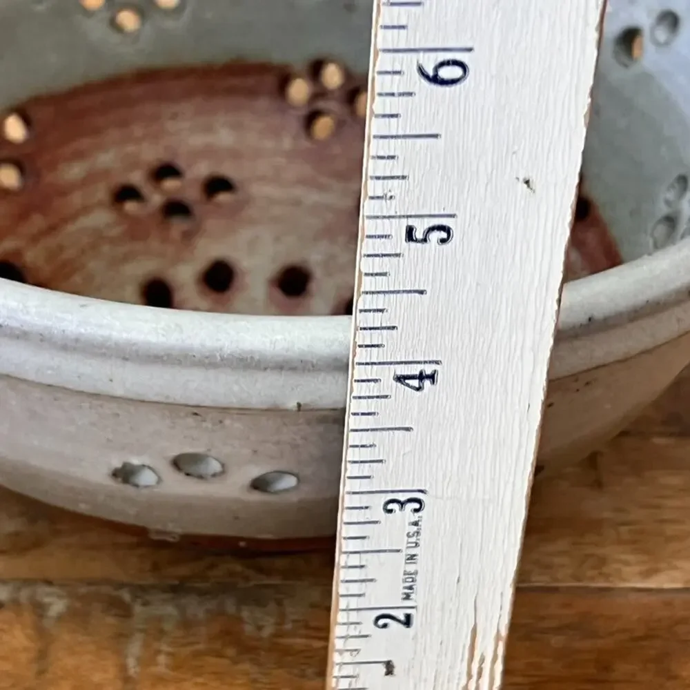 Art Studio Pottery Color Block Stoneware S Berry Bowl Colander 8.5" Handles - Picture 6 of 13